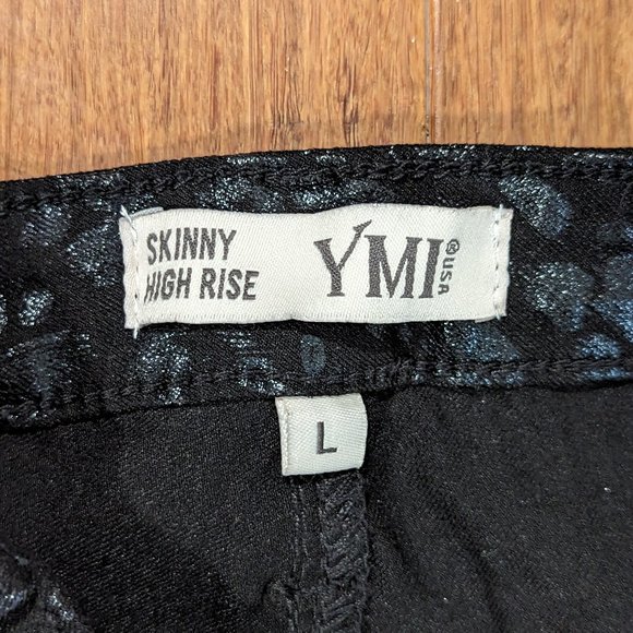 YMI Hide Your Muffin Top Skinny High Rise Black Cheetah Pants Stretchy - Picture 6 of 13